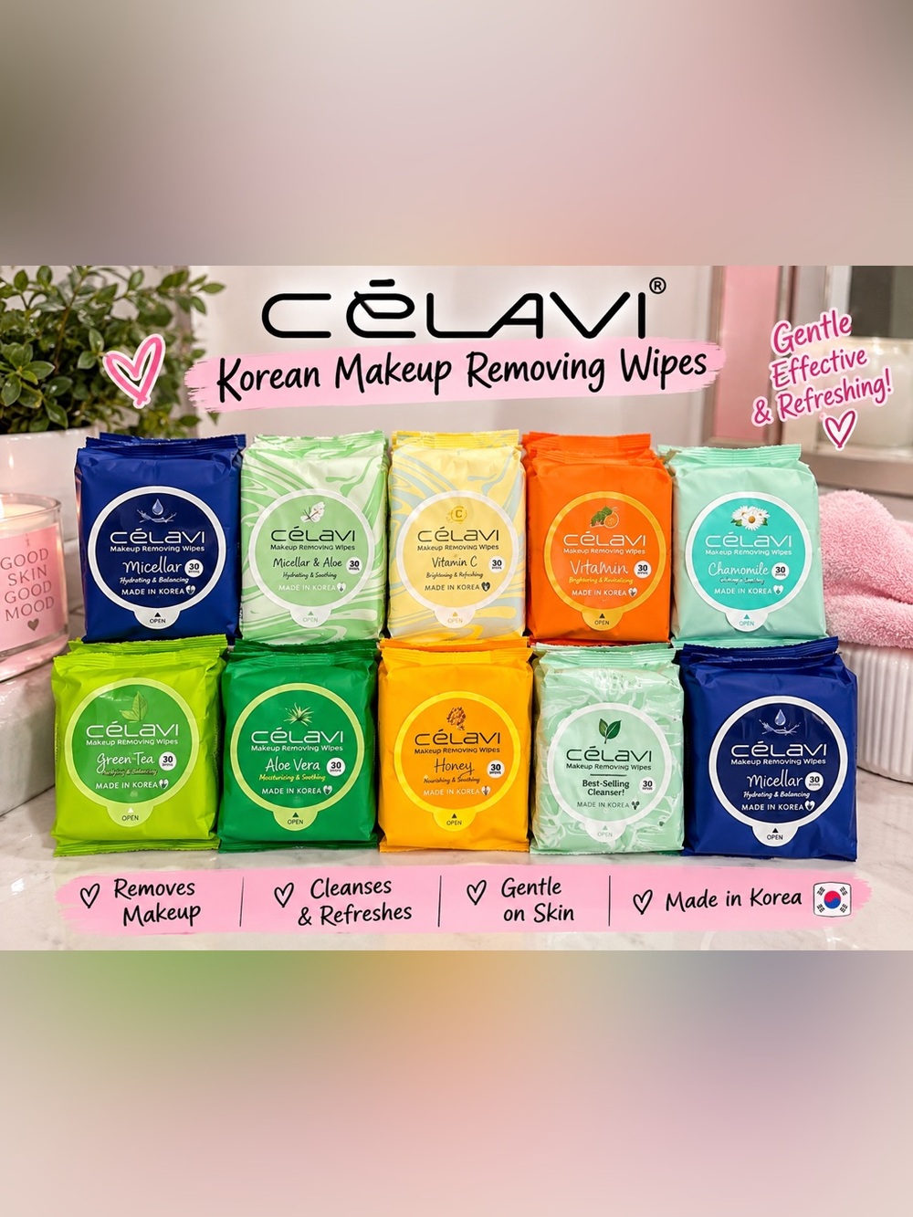 (1 pack) Celavi Makeup Removing Wipes 30 wipes